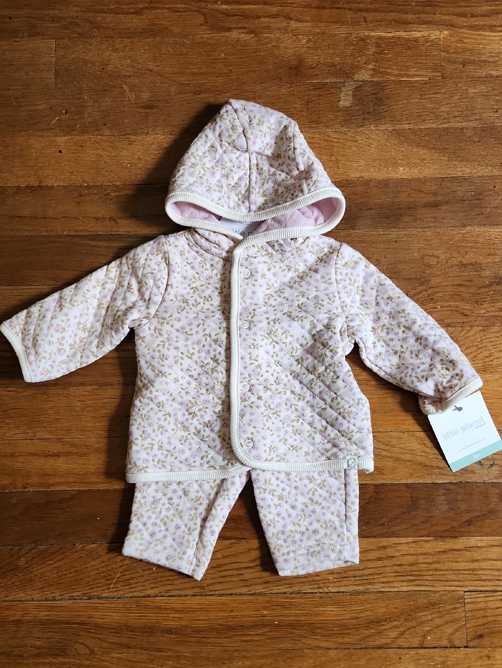 Little Planet Pink Floral Quilted Hooded Pajama Set for Kids